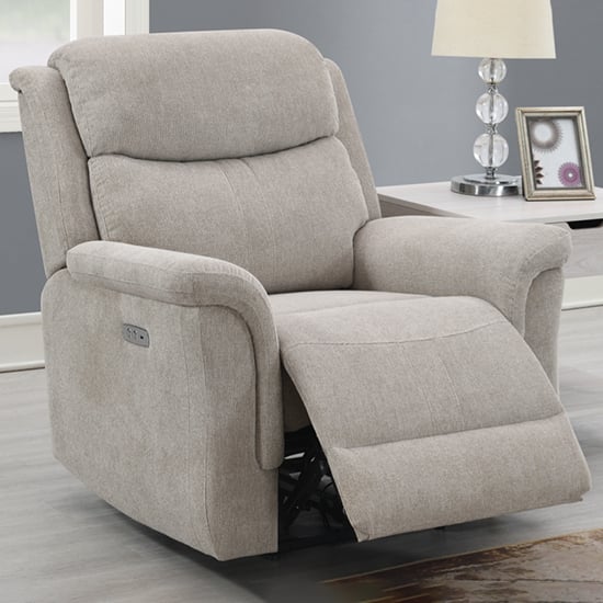 Fiona Fabric Electric Recliner Armchair In Beige