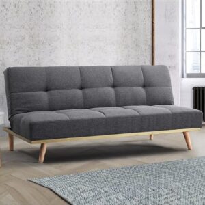 Soren Fabric Sofa Bed With Wooden Legs In Grey