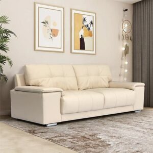 Kensington Faux Leather 3 Seater Sofa In Ivory