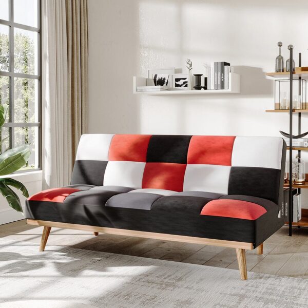 3-Seater Multicolour Checkered Sofa Bed