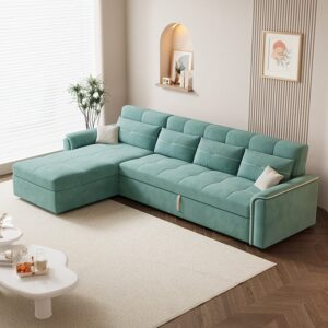 Cottonfy Multifunctional Mint Velvet Pull Out Chaise Sofa Bed with Storage