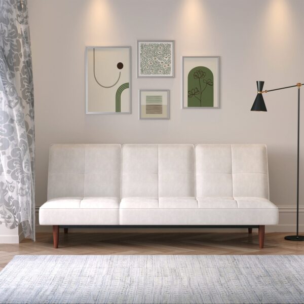 Faux Suede 3 Seater Upholstered Sofa Bed with Wood Legs