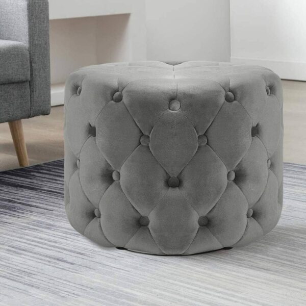 Round Velvet Buttoned Footstool