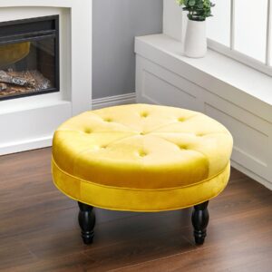 Round Velvet Tufted Buttoned Footstool