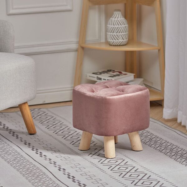 Velvet Wooden Leg Ottoman Footstool