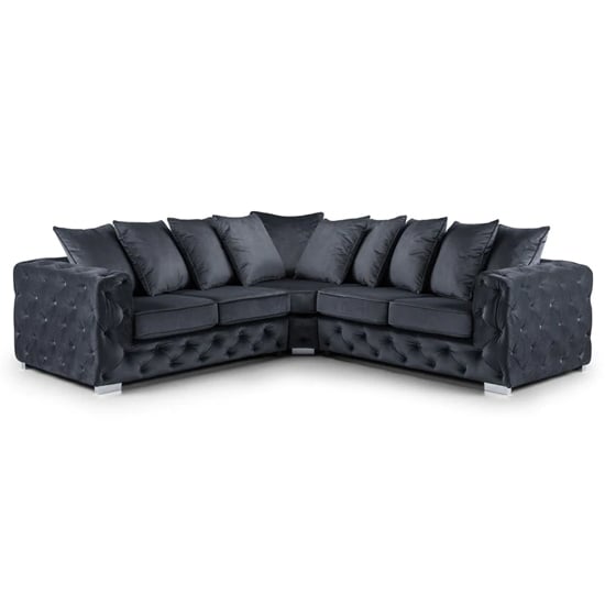 Ahern Plush Velvet Large Corner Sofa Suite In Slate