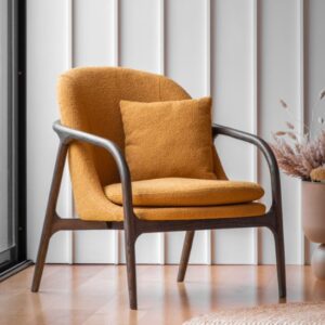 Allegra Fabric Armchair With Wooden Frame In Ochre