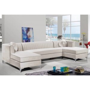 Asbury U-Shape Plush Velvet Corner Sofa In Cream