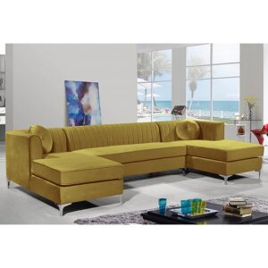 Asbury U-Shape Plush Velvet Corner Sofa In Grass