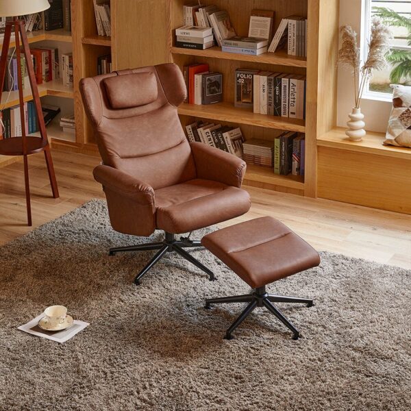 Black/Grey/Brown Faux Leather Swivel?Armchair with Footstool