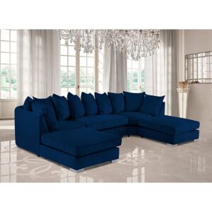 Boise U-Shape Plush Velour Fabric Corner Sofa In Navy