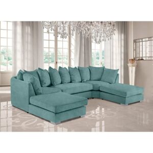 Boise U-Shape Plush Velour Fabric Corner Sofa In Seaspray