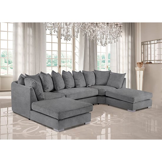 Boise U-Shape Plush Velvet Corner Sofa In Steel