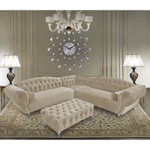 Huron Malta Plush Velour Fabric Corner Sofa In Cream