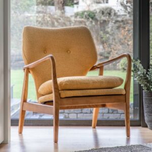 Jenson Fabric Armchair With Wooden legs In Ochre