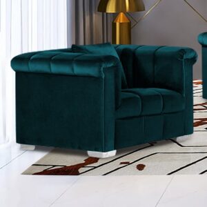 Kenosha Malta Plush Velour Fabric Armchair In Emerald