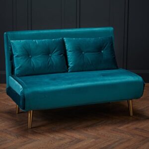 Madisen Velvet Sofa Bed With Gold Legs In Teal