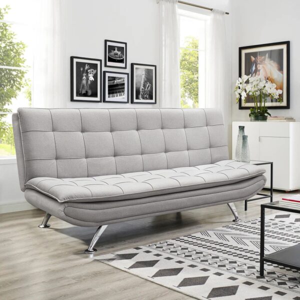 Modern 3-Seater Linen Fabric Sofa Bed with Cushions and 2 Pillows