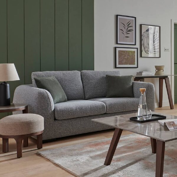 Santiago Fabric 2 Seater Sofa With Black Legs In Grey