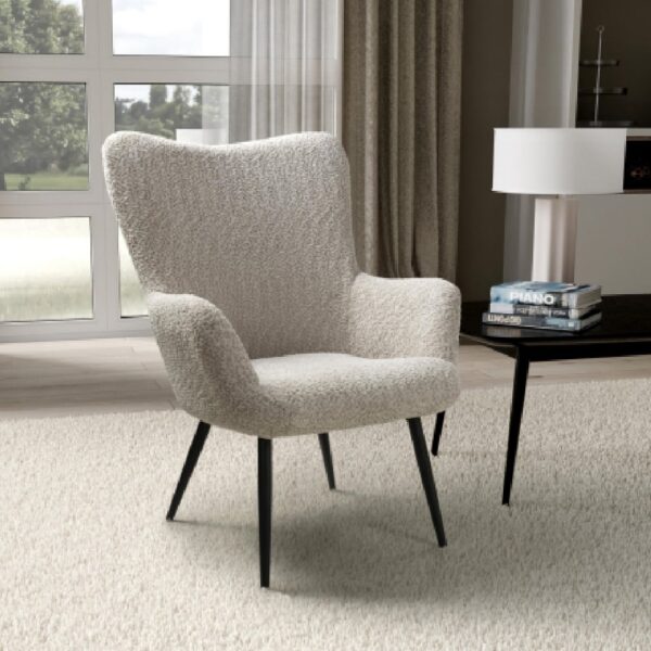 Baraboo Chenille Fabric Armchair With Black Legs In Mink