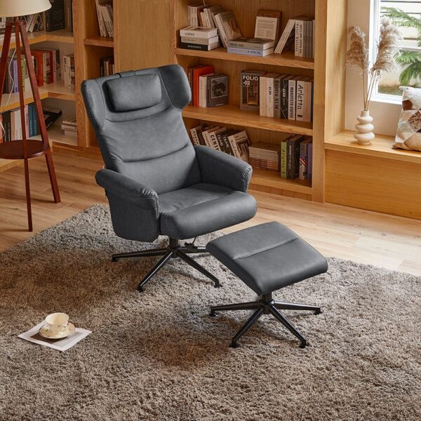 Black/Grey/Brown Faux Leather Swivel?Armchair with Footstool