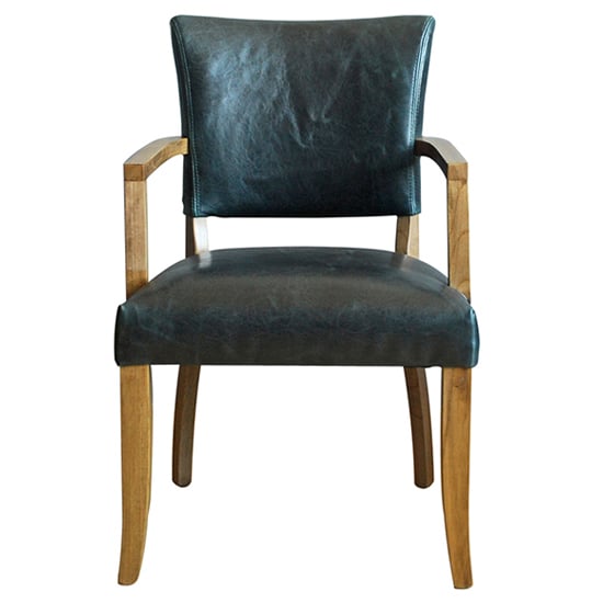 Dukes Leather Armchair With Wooden Frame In Ink Blue