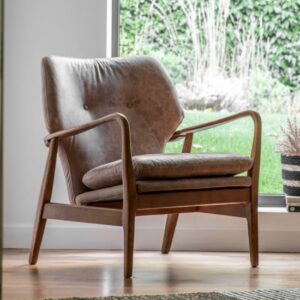 Jenson Leather Armchair With Wooden legs In Brown