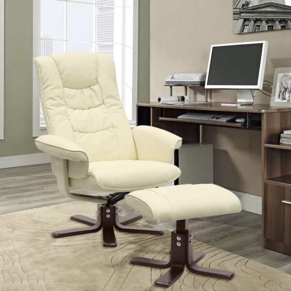 PU Leather Swivel Recliner Chair Armchair with Footstool