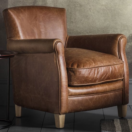 Padston Leather Armchair With Oak Legs In Vintage Brown