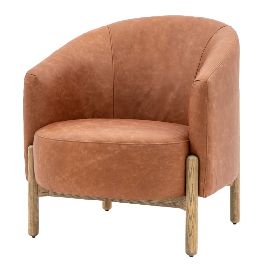 Taranto Leather Armchair With Wooden Legs In Vintage Brown