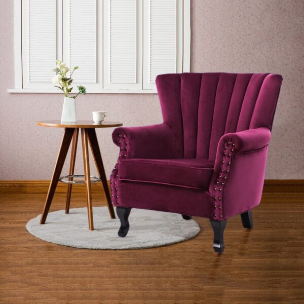 WineRed/Blue Velvet Wingback Chair Upholstered Armchair